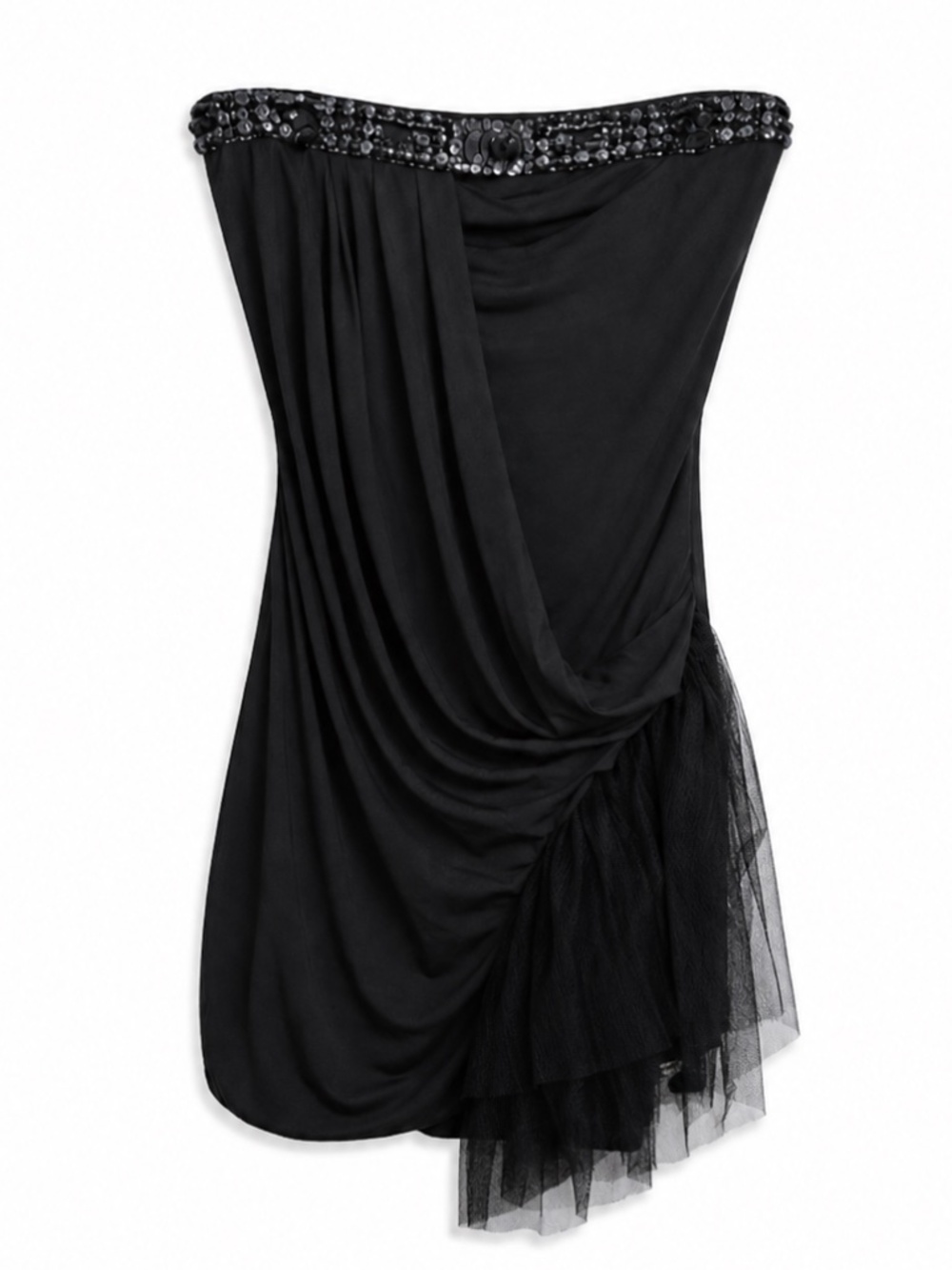 Vintage Y2K Lulumari Black Asymmetrical Dress Beaded Trim – Size Large GUC